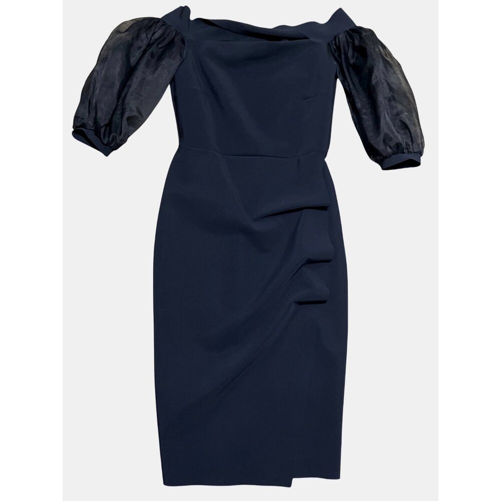 Chiara Boni Midnight Blue Midi Dress with Sheer Sleeves - Picture 2 of 14